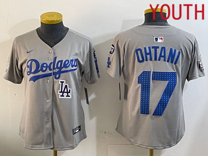 Youth Los Angeles Dodgers 17 Ohtani Grey Game 2024 Nike MLB Jersey style 1205